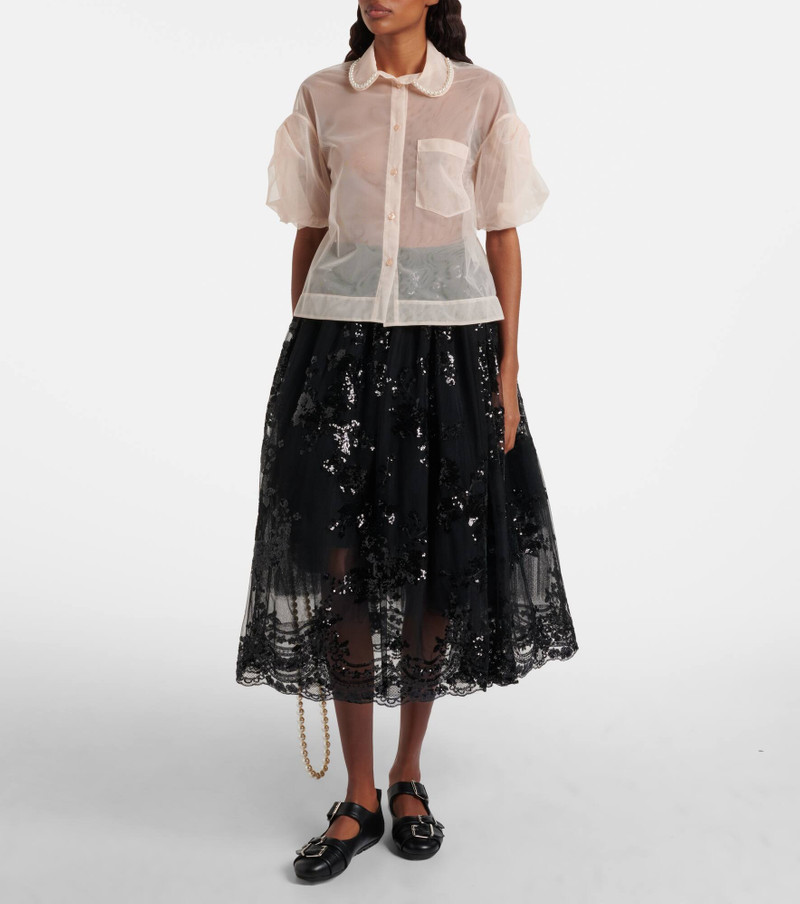 Simone Rocha Cropped puff-sleeve tulle shirt outlook
