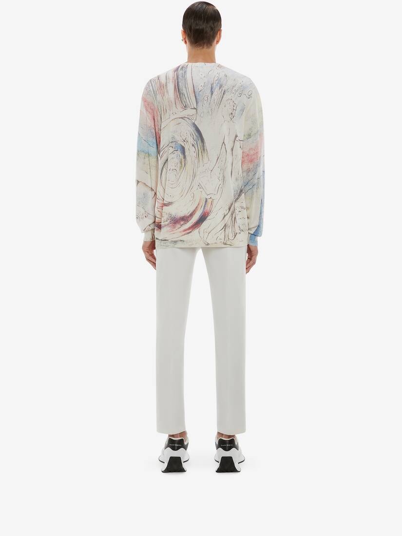 William Blake Dante Print Crew Neck Jumper in Blue/ivory - 4