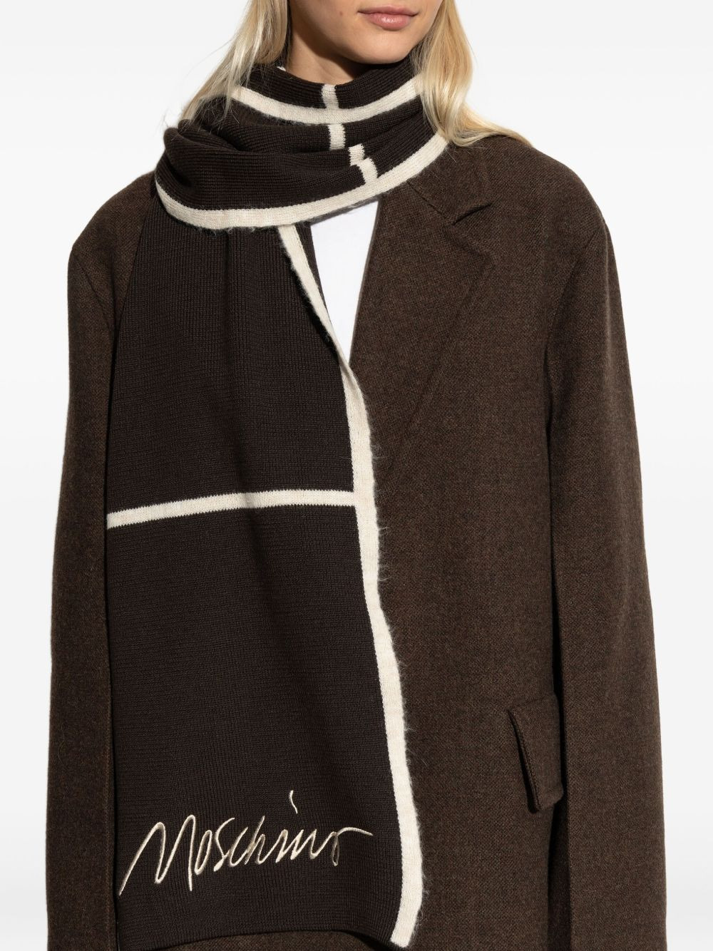 embroidered striped wool-blend scarf - 5