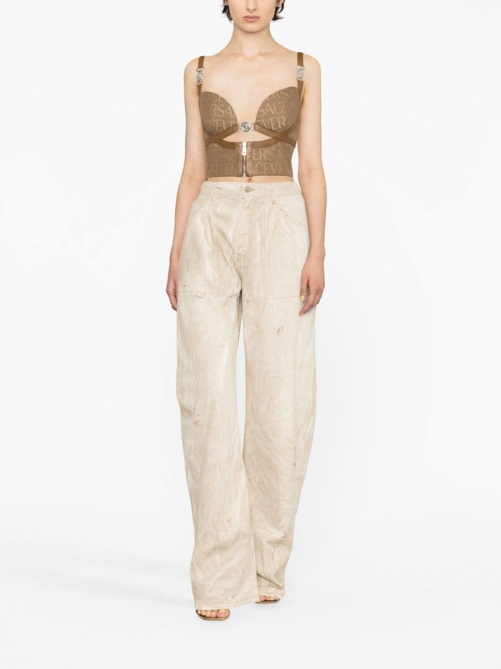 all-over logo print crop top - 2