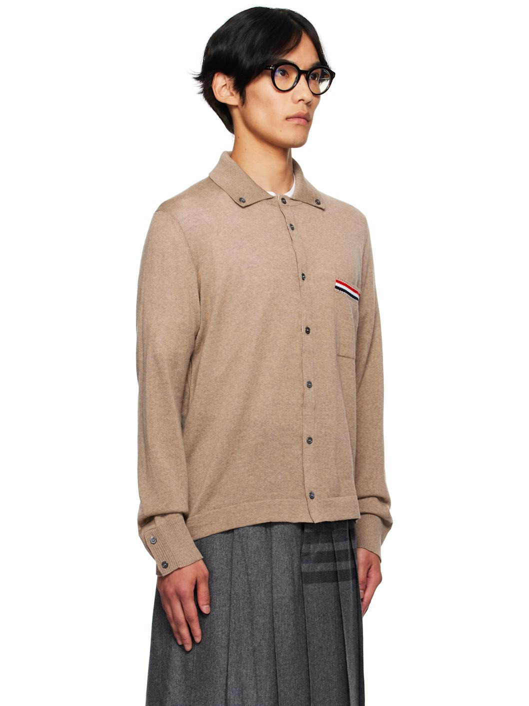 Beige Merino Wool Jersey Stitch Long Sleeve Shirt - 2
