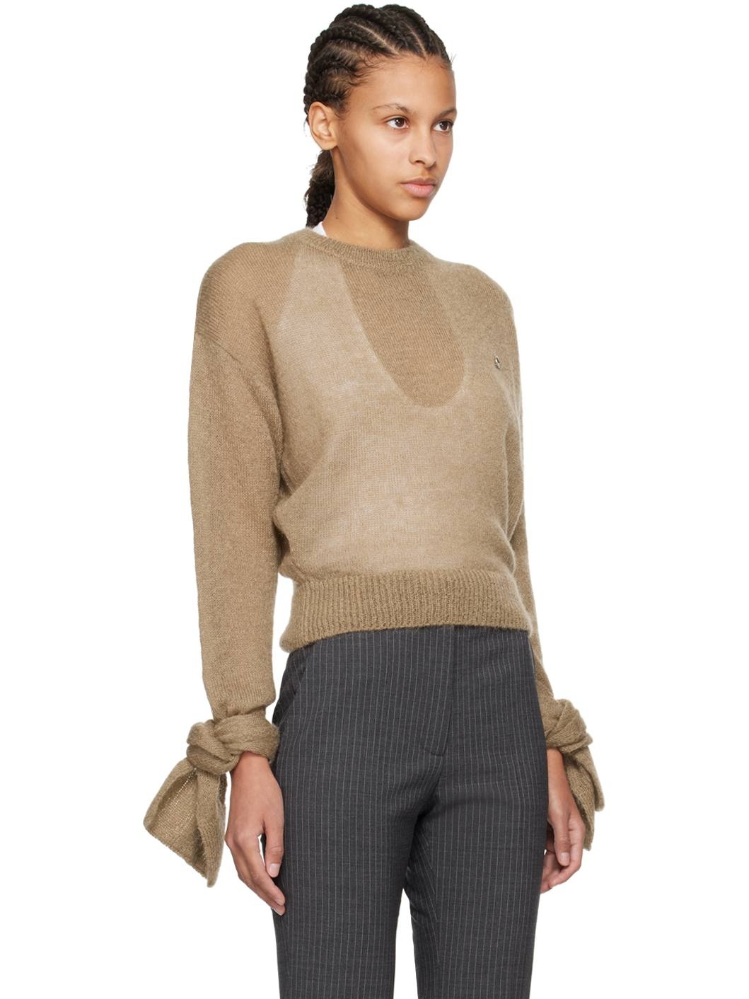 Brown Knotted Sleeve Sweater - 2