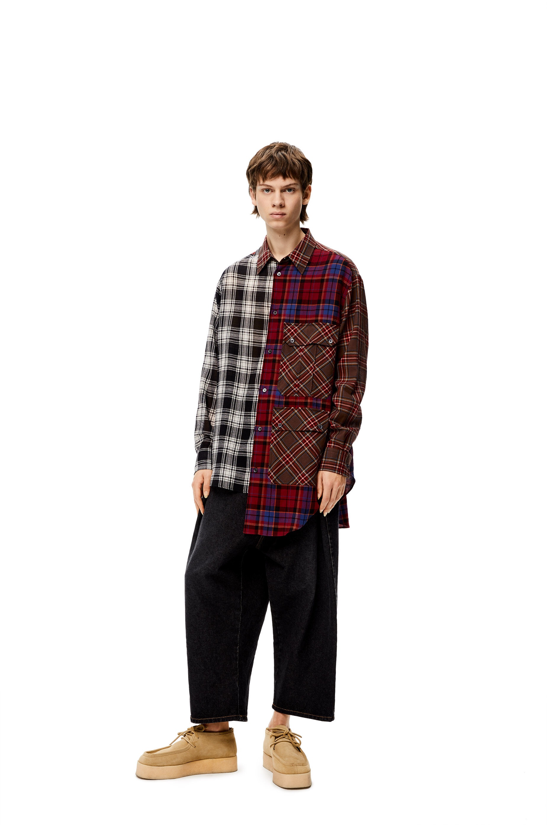 Asymmetric check shirt in wool - 2