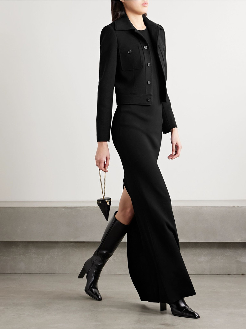 SAINT LAURENT Cropped wool-blend jacket Black outlook