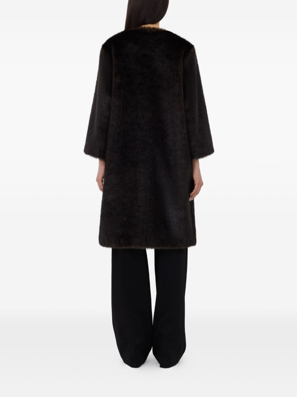 three-quarter-sleeve faux-fur coat - 4