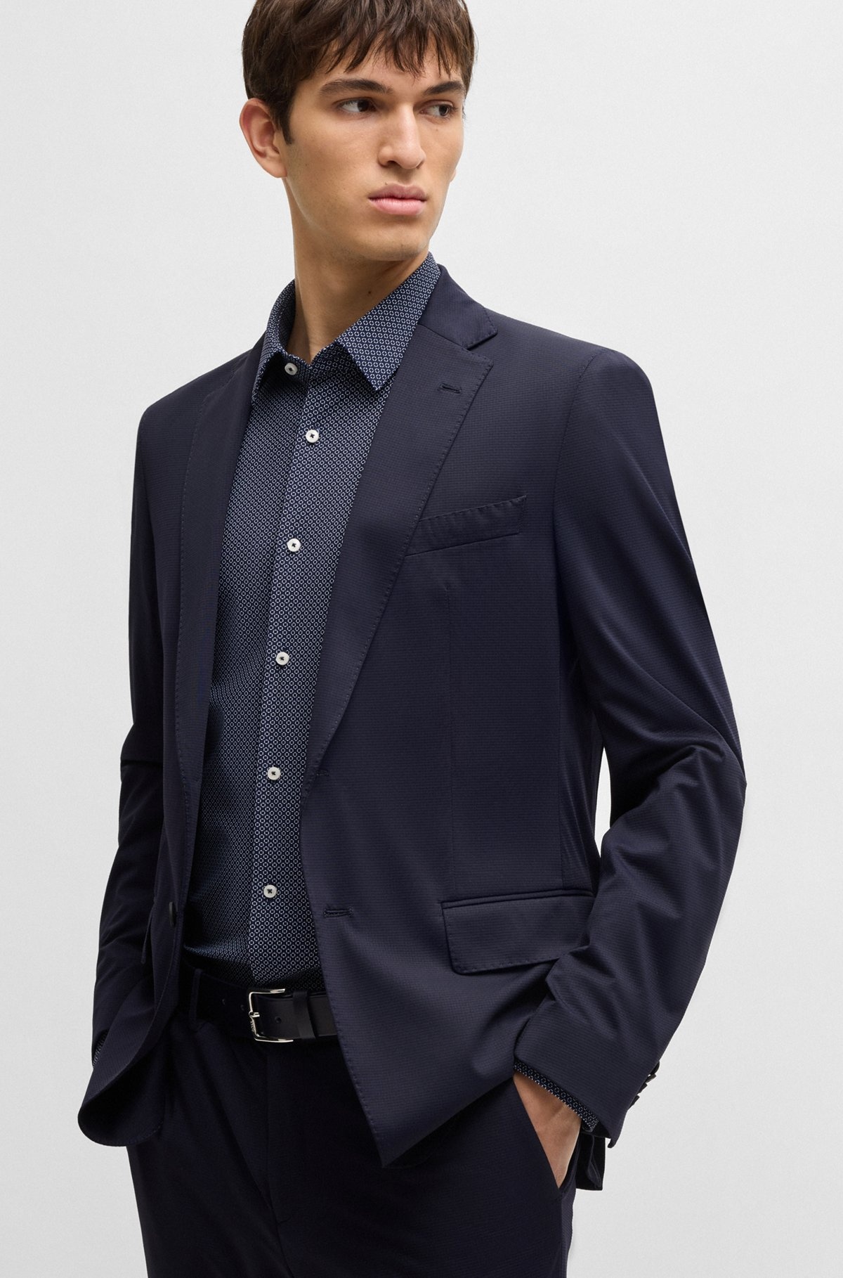 SLIM-FIT SHIRT IN GEOMETRIC-PRINT PERFORMANCE-STRETCH JERSEY - 6