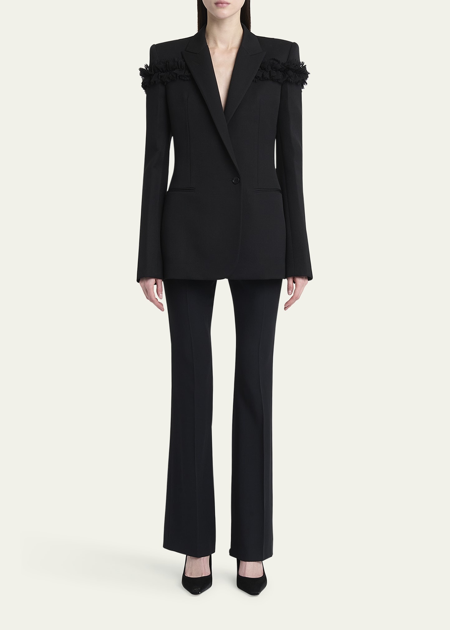 Ruffle Single-Breasted Wrap Blazer Jacket - 2