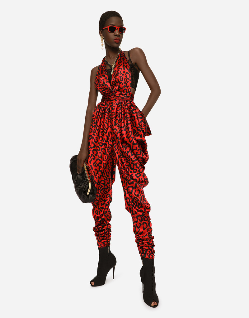 Dolce & Gabbana Draped satin jumpsuit with leopard print outlook
