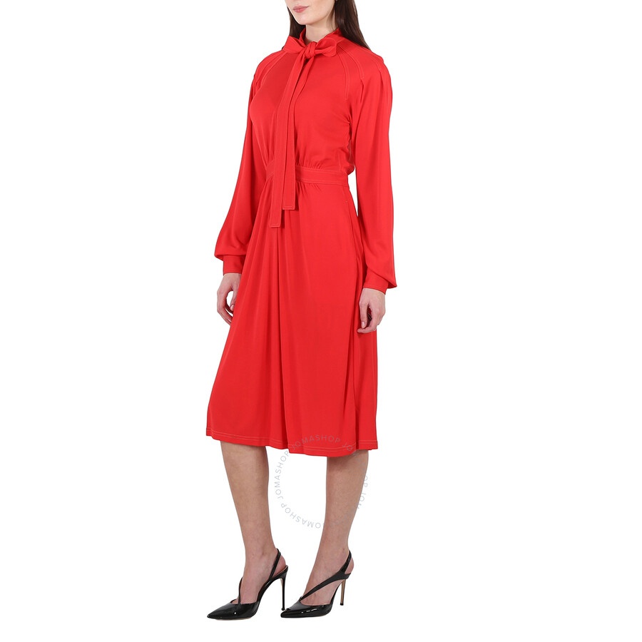 Burberry Ladies Red Topstitch Detail Jersey Tie-neck Dress - 5