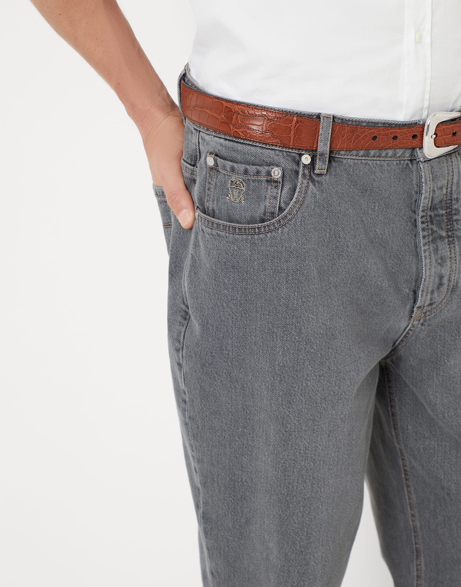 Grayscale denim straight fit five-pocket trousers - 3