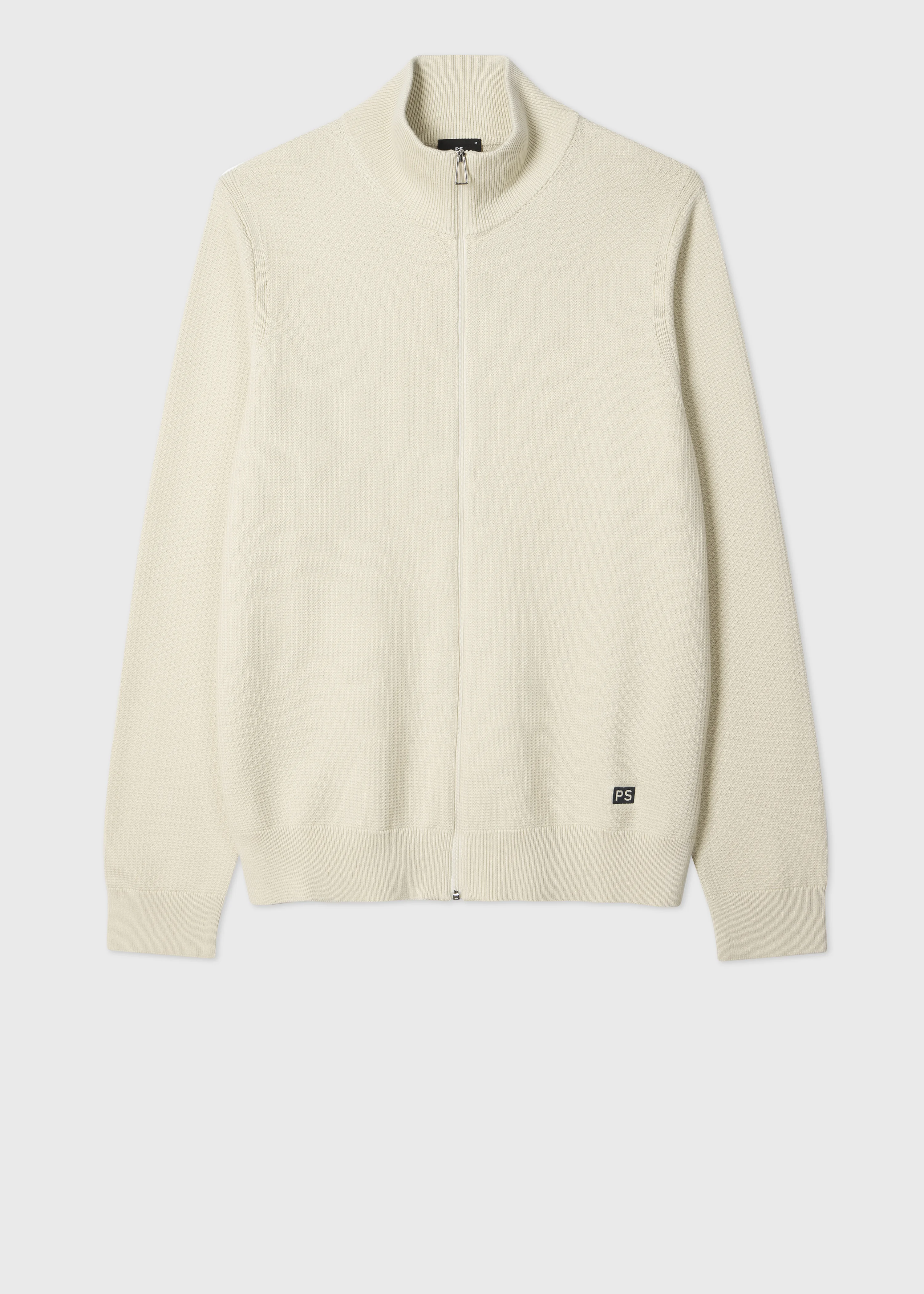 Cream Textured-Cotton Zip Cardigan - 1