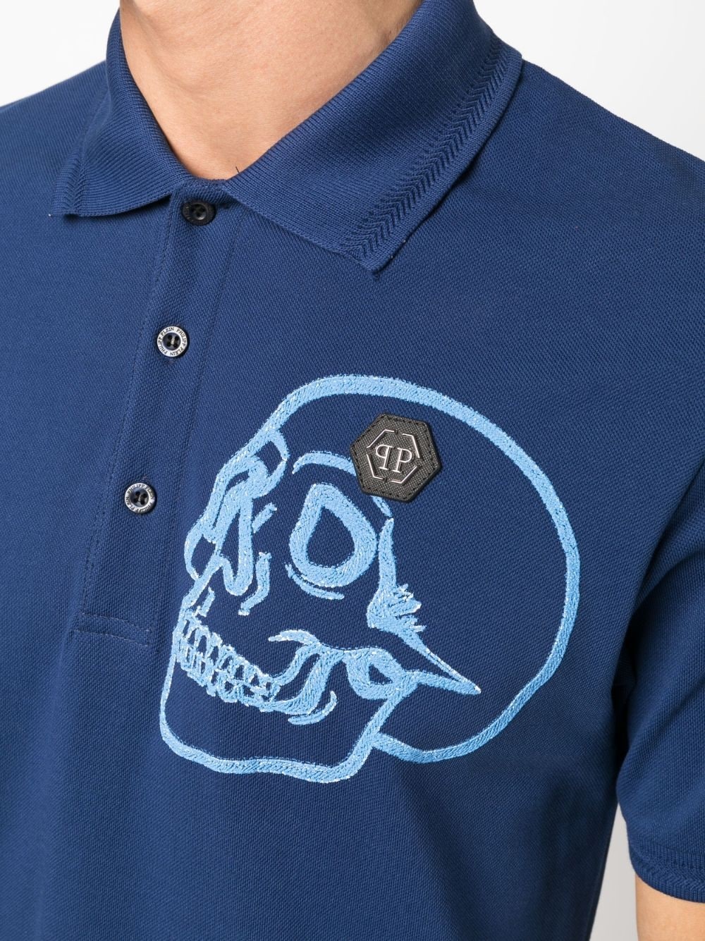 skull-appliqué cotton polo shirt - 5