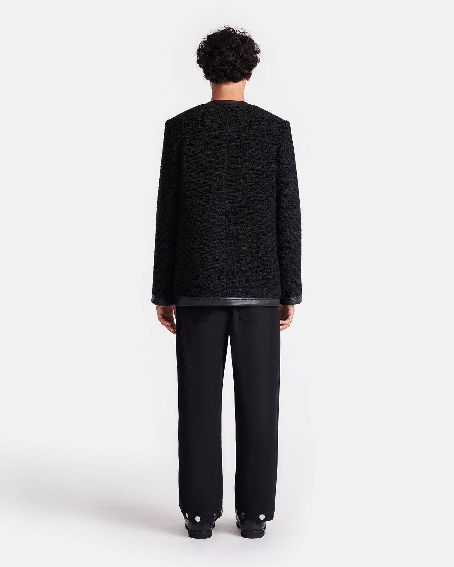 Leather-Trimmed Boucle Tweed Jacket - 5
