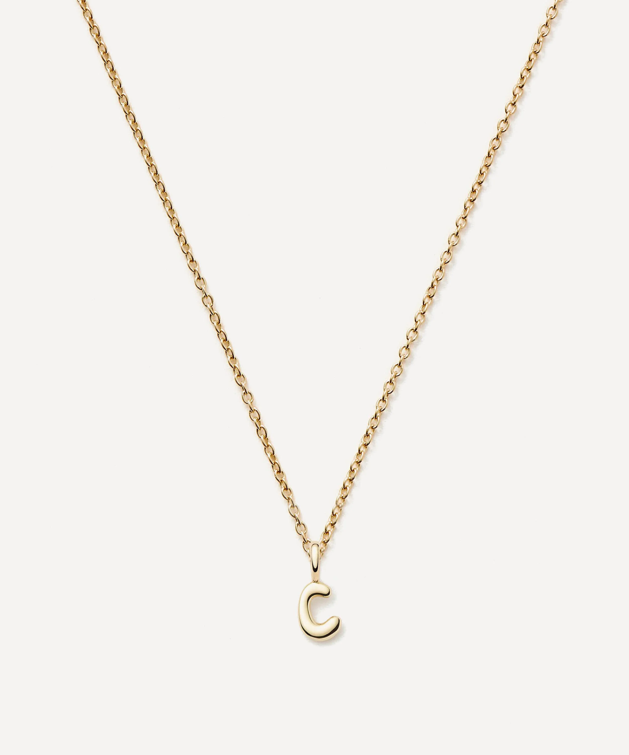 14ct Gold Fine Initial Mini C Pendant Necklace - 1