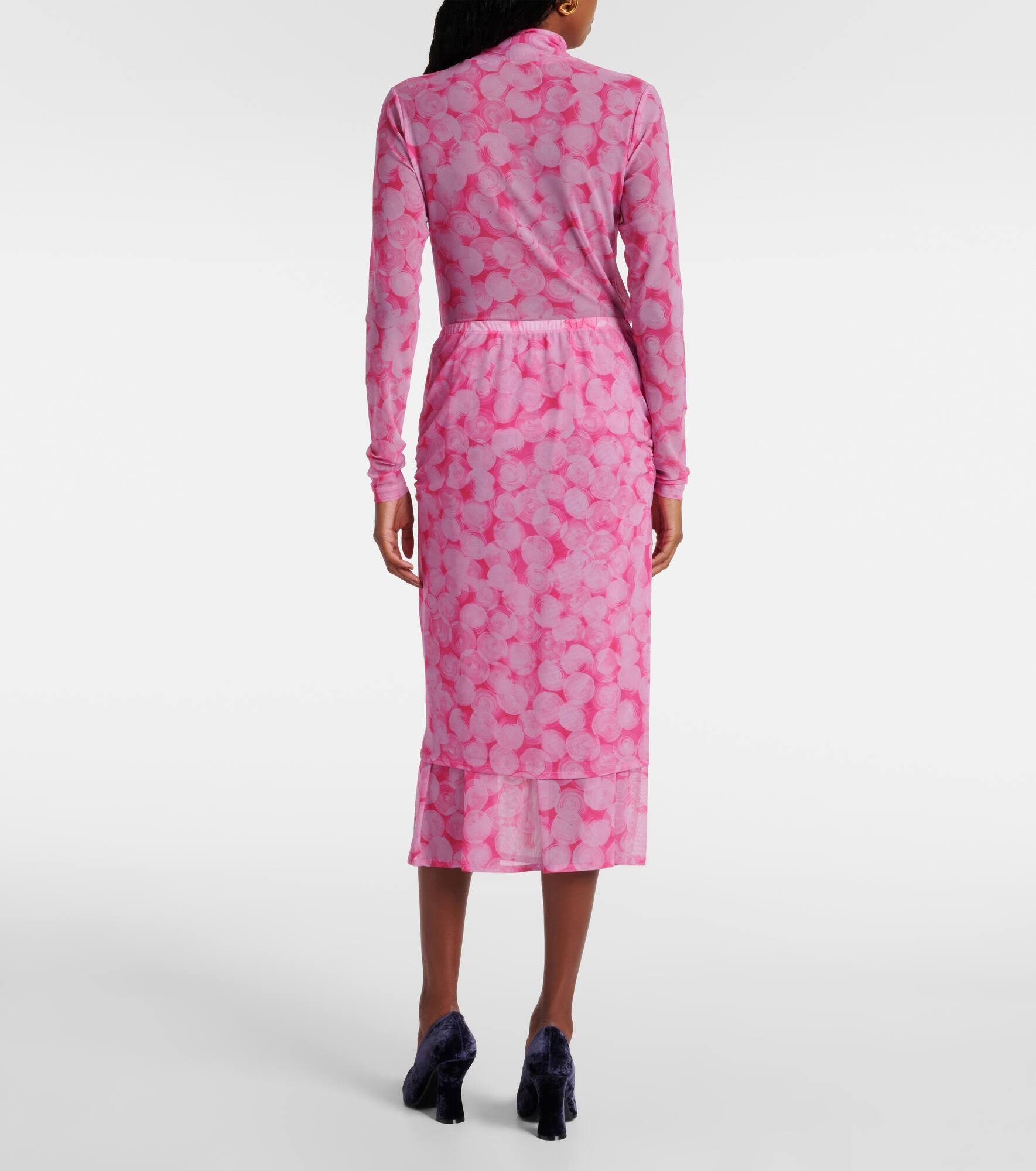 Printed gathered jersey midi skirt - 3