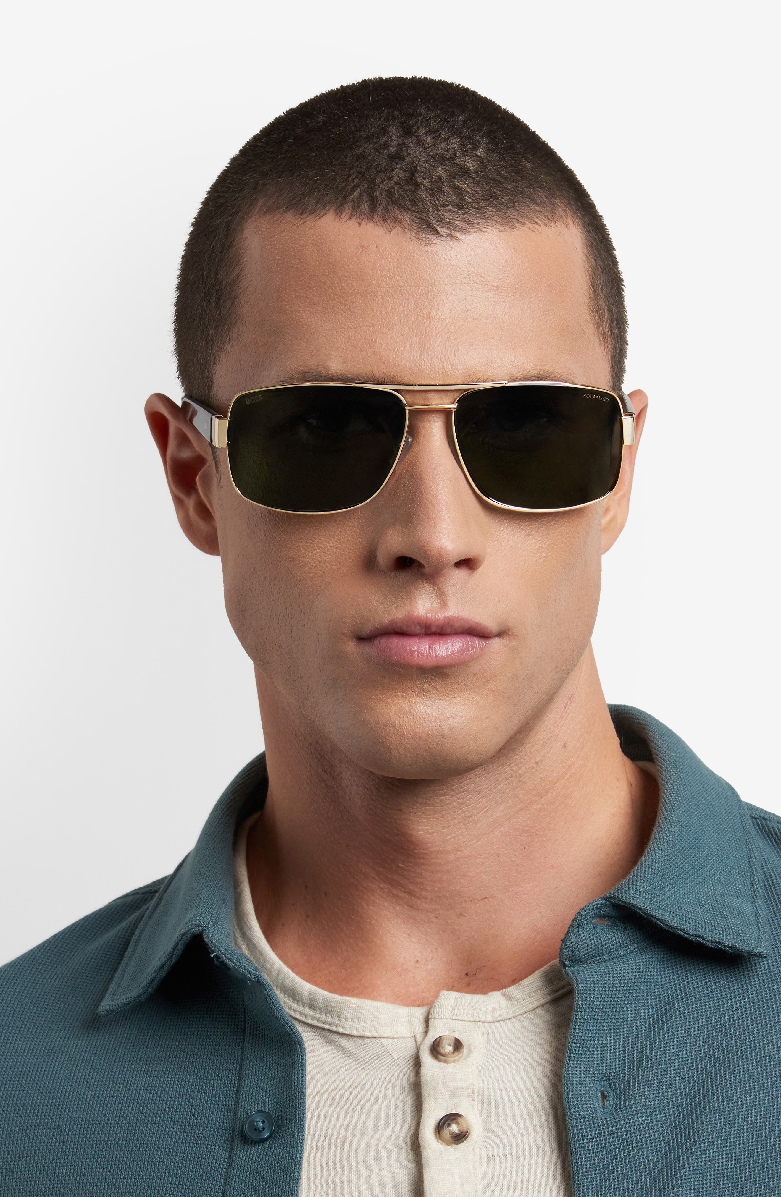 BOSS 62mm Oversize Polarized Navigator Sunglasses in Gold/Green Polar at Nordstrom - 3