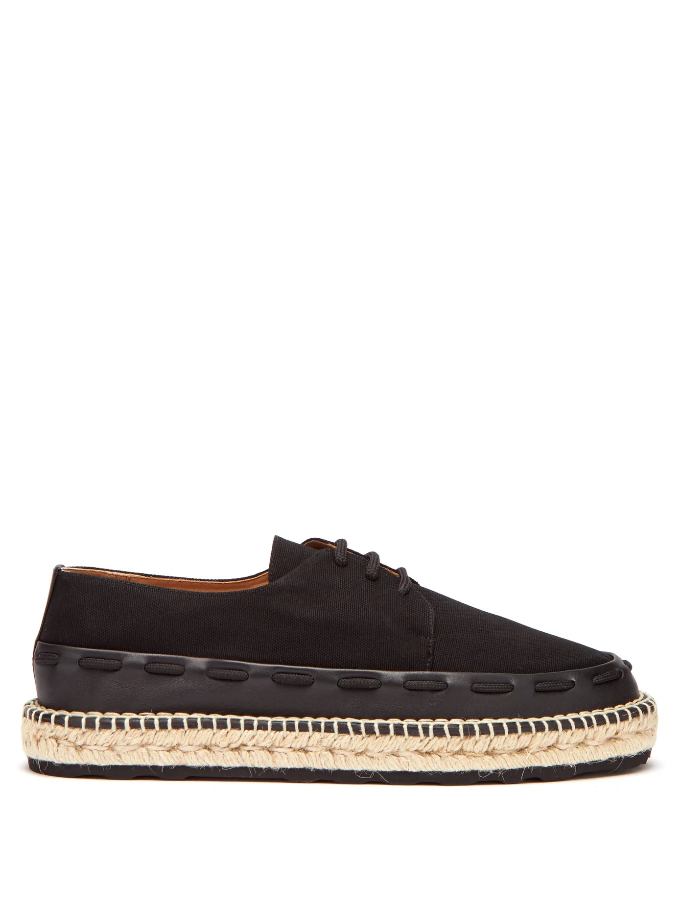 Leather-trimmed lace-up canvas espadrilles - 1