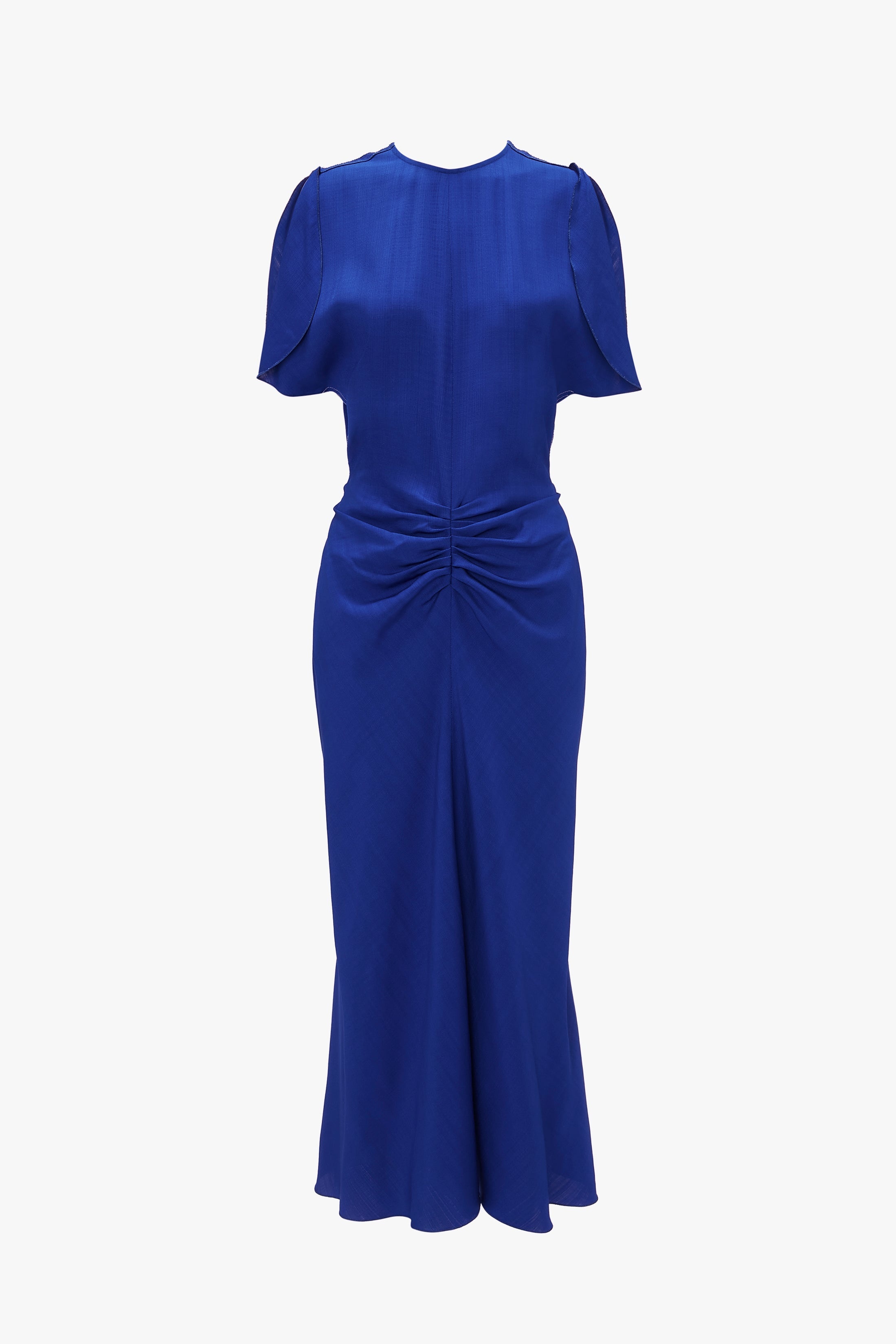Gathered Waist Midi Dress In Palace Blue - 1