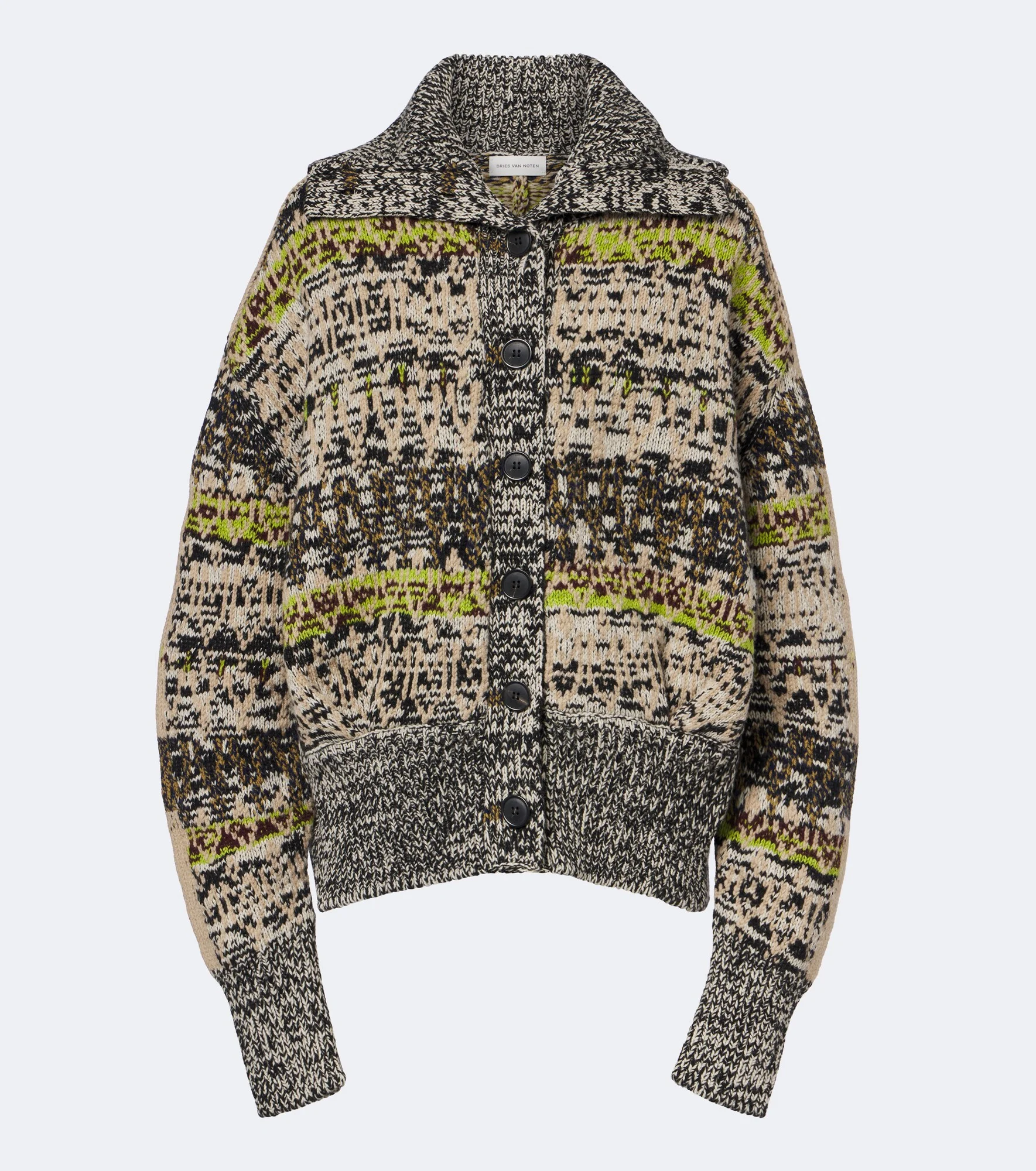 Oversized wool and cashmere jacquard cardigan - 1