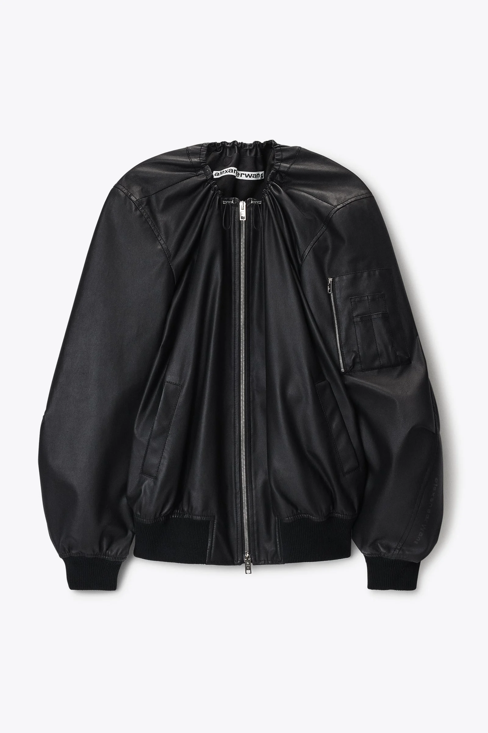 leather scoop neck bomber jacket - 1