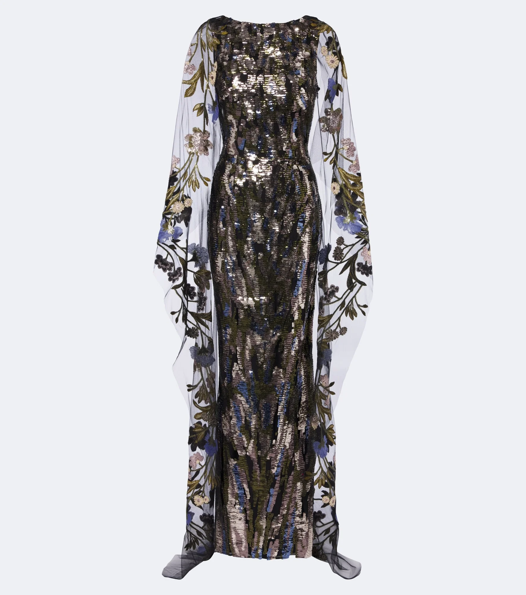 Floral sequined caped gown - 1