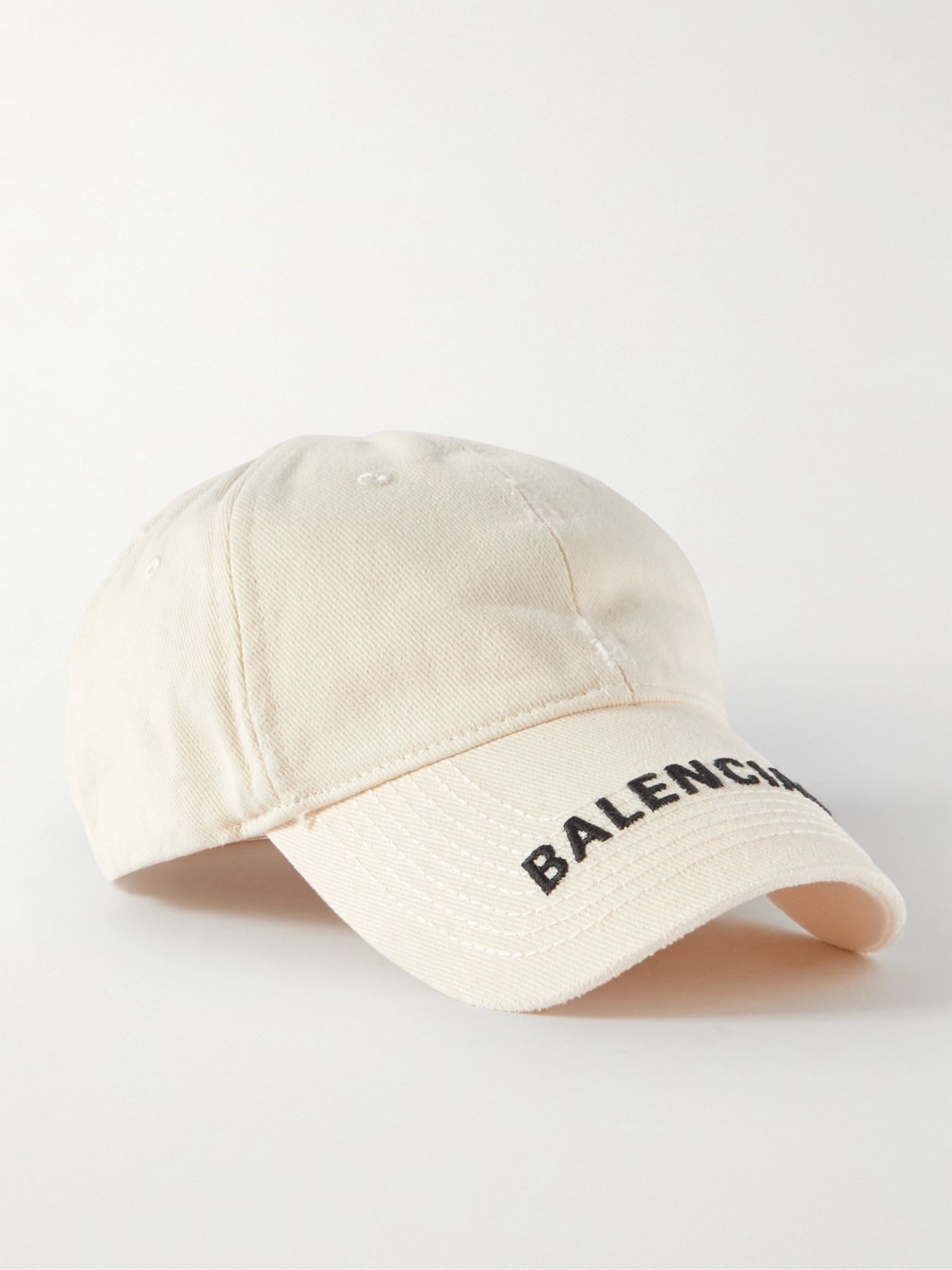 Logo-Embroidered Distressed Cotton-Twill Baseball Cap White - 1