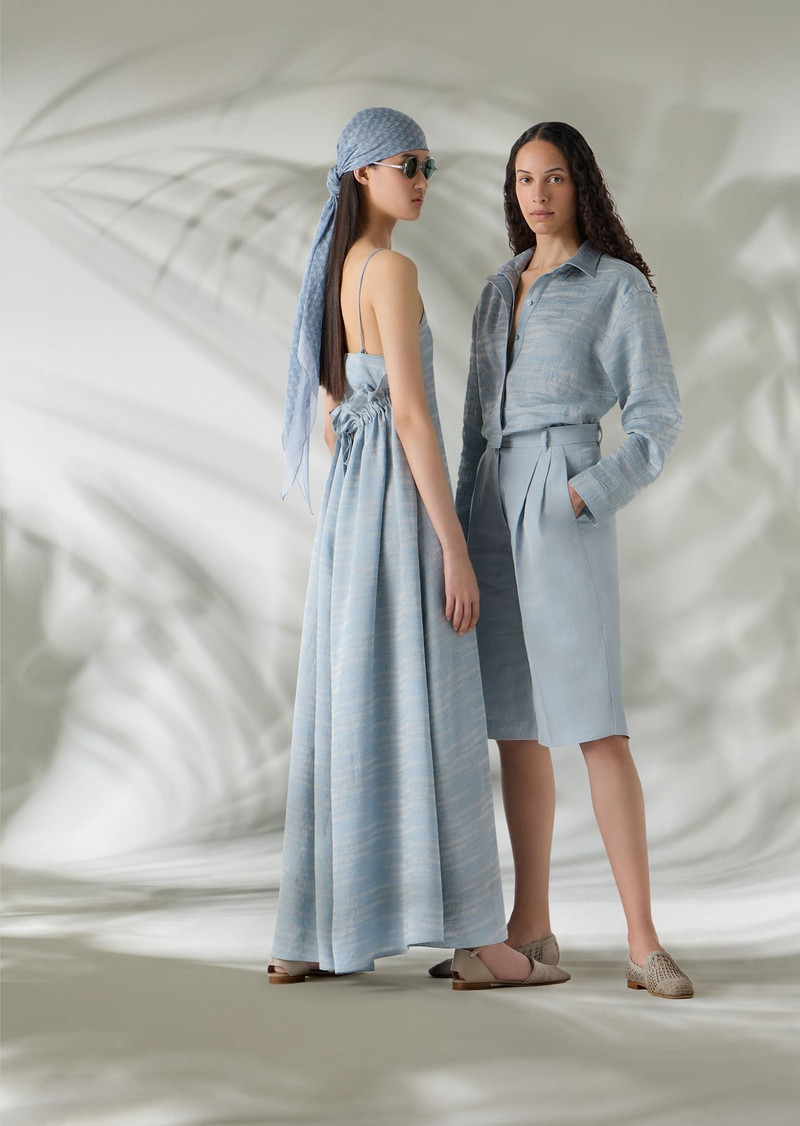 Icon linen-blend dress with wavy jacquard motif 6