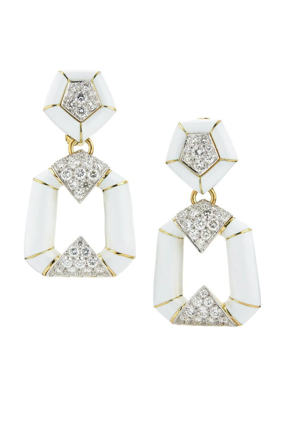 White Pentagon Bamboo Earrings - 1