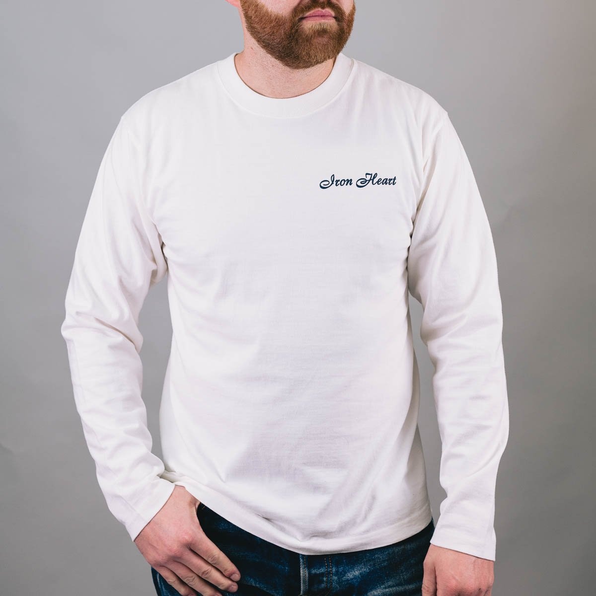 IHTL-2301-WHT 7.5oz Printed Loopwheel Crew Neck Long Sleeved T-Shirt - White - 10