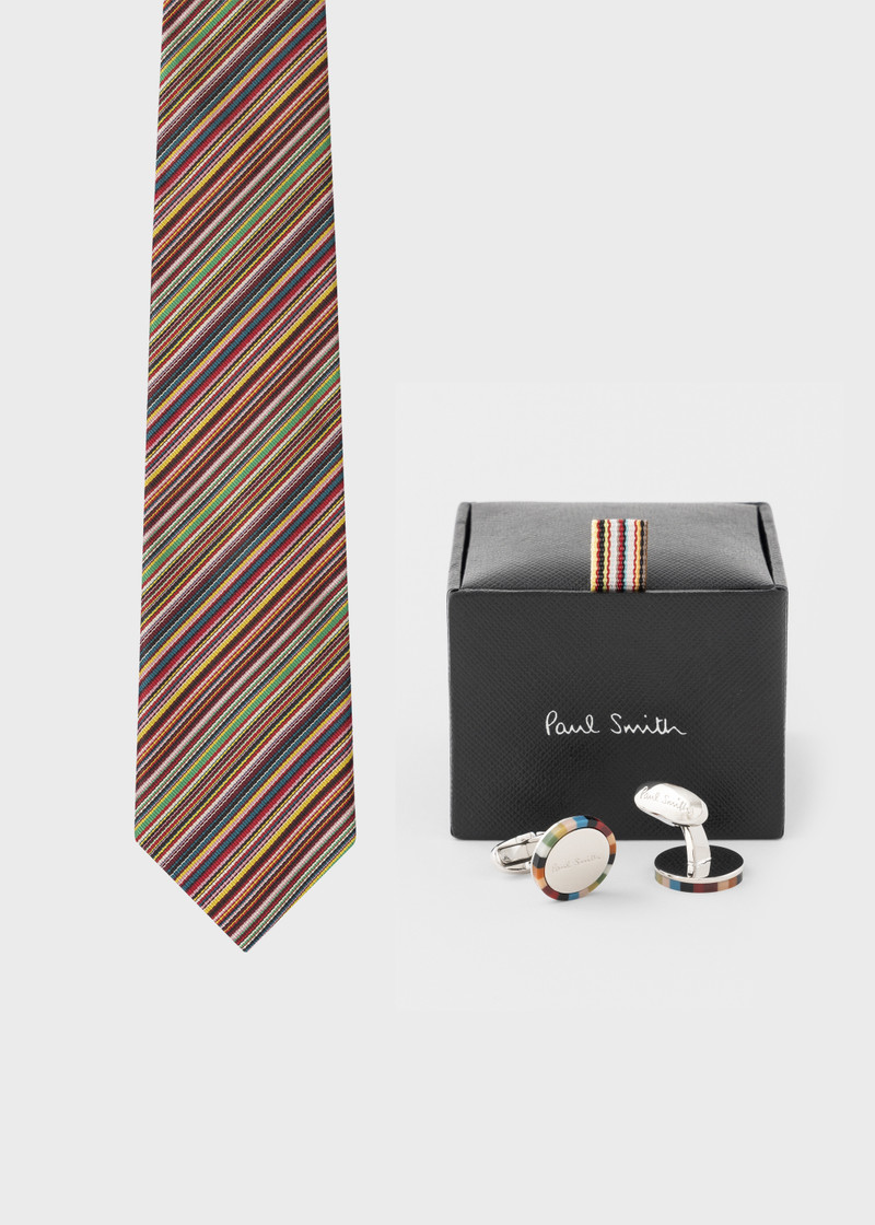 'Signature Stripe' Silk Tie & Circle Cufflinks Gift Set 1