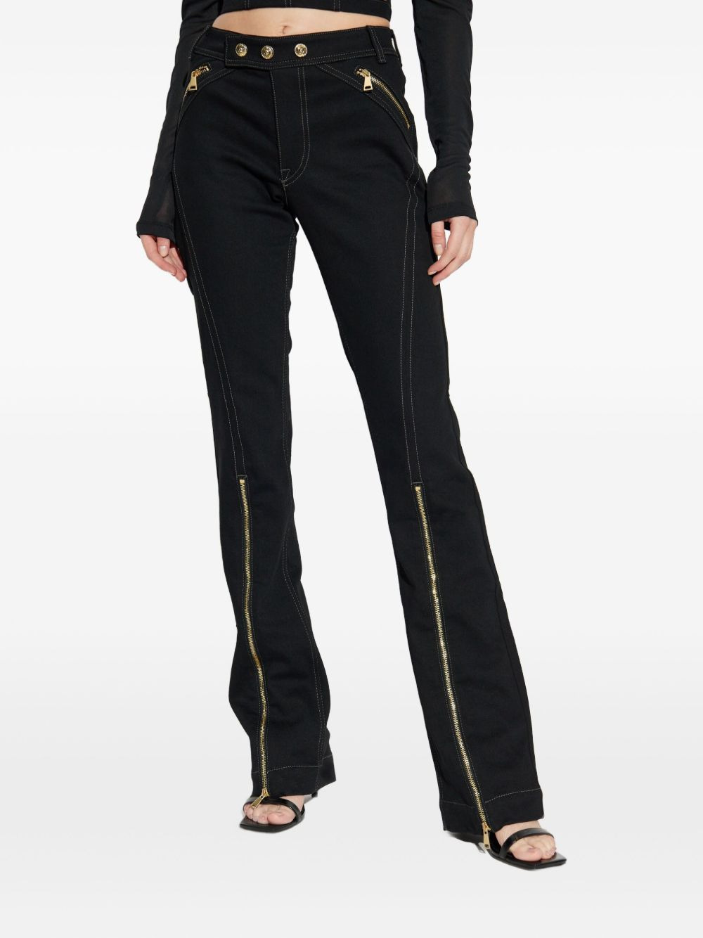zip-detail topstitched denim jeans - 3