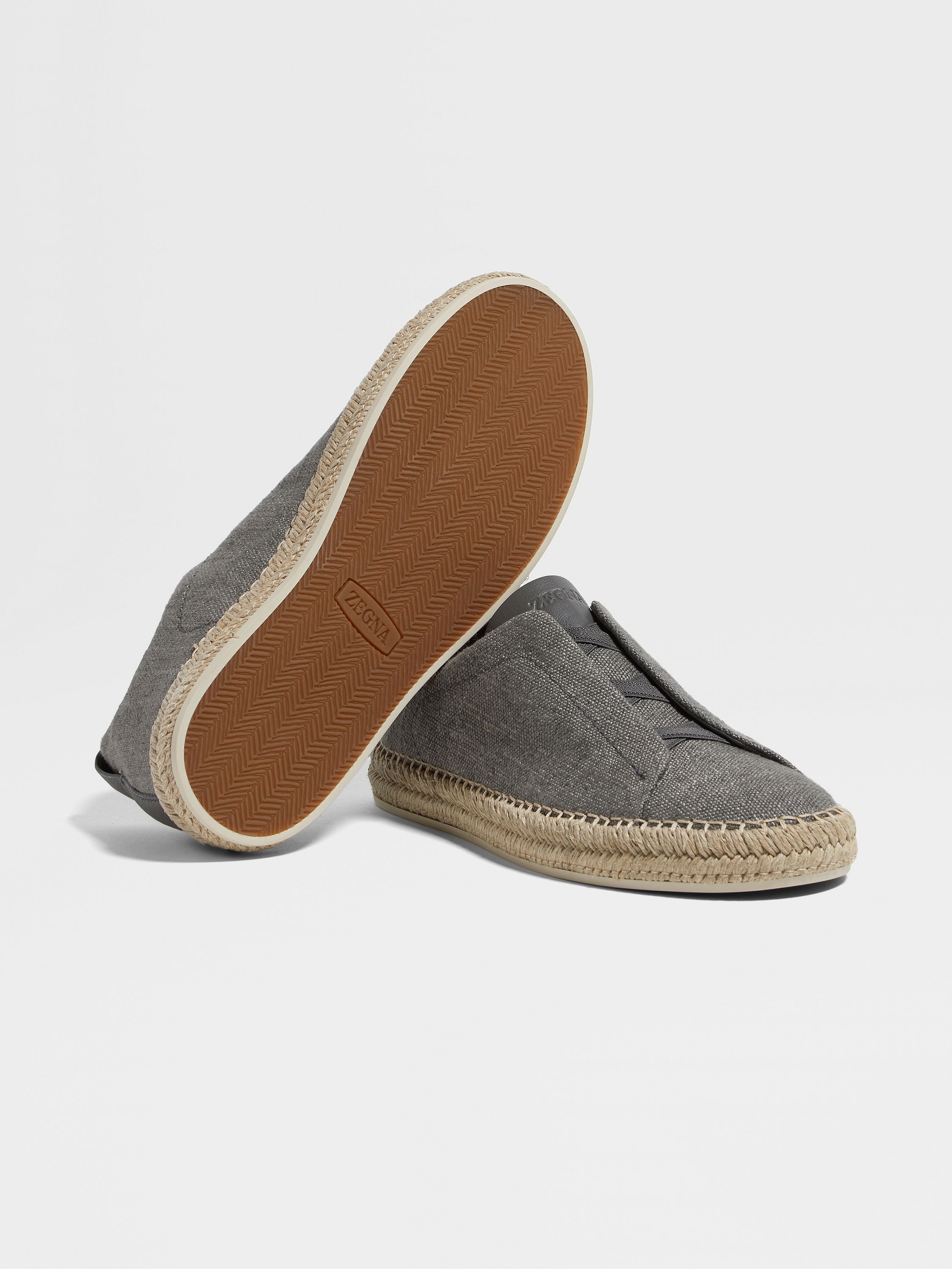 GREY MÉLANGE LINEN AND LEATHER TRIPLE STITCH™ ESPADRILLES - 5