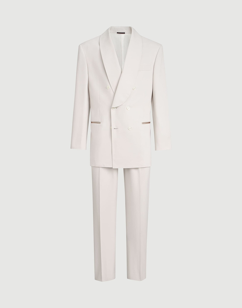 Délavé silk twill tuxedo with one-and-a-half breasted blazer with shawl lapel and trousers with doub 1