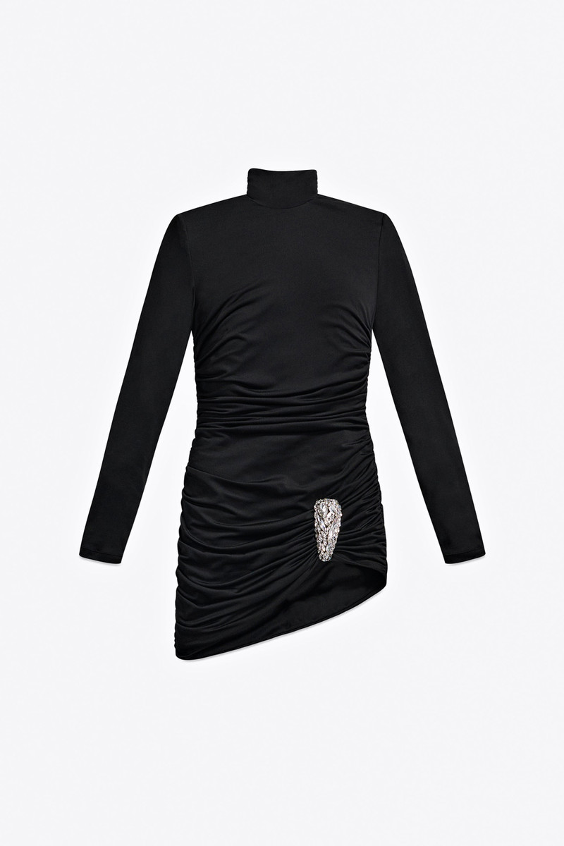 CRYSTAL CLUSTER DRAPED LONG SLEEVE MINI DRESS 1