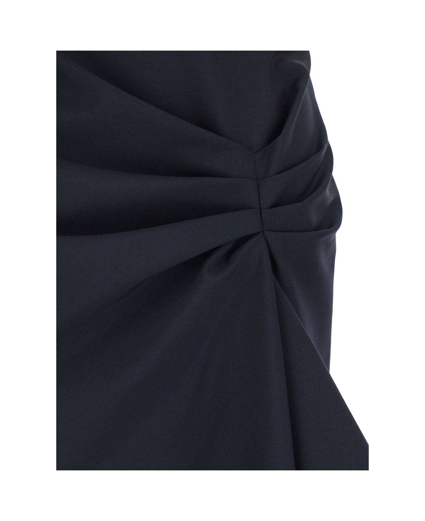 Blue Skirt With Asymmetric Design And Front Seam With Pleats In Wool And Mohair Blend Woman - 3