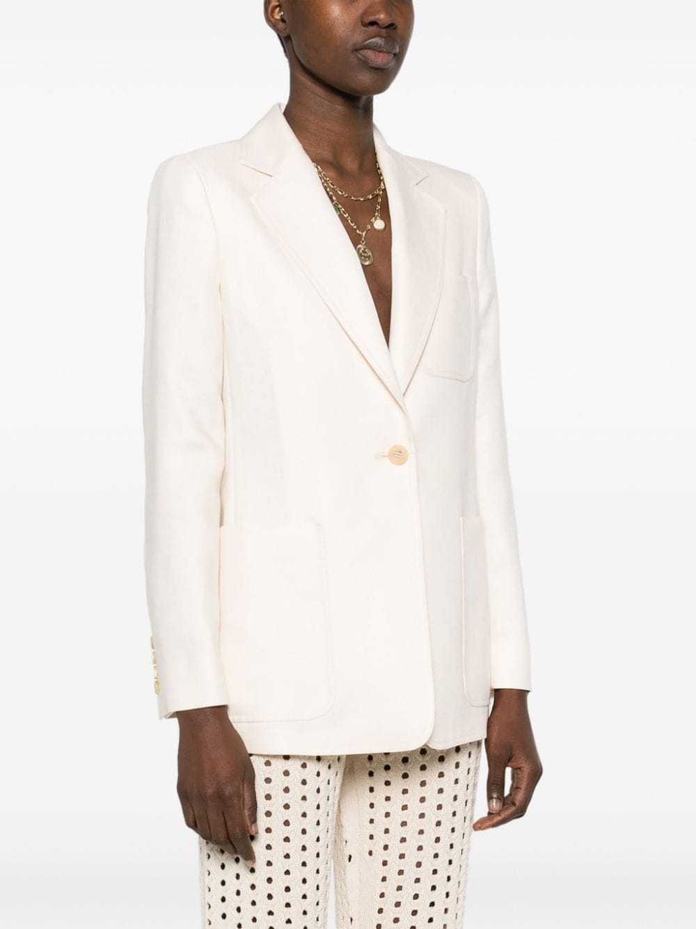 Linen single-breasted blazer jacket - 3