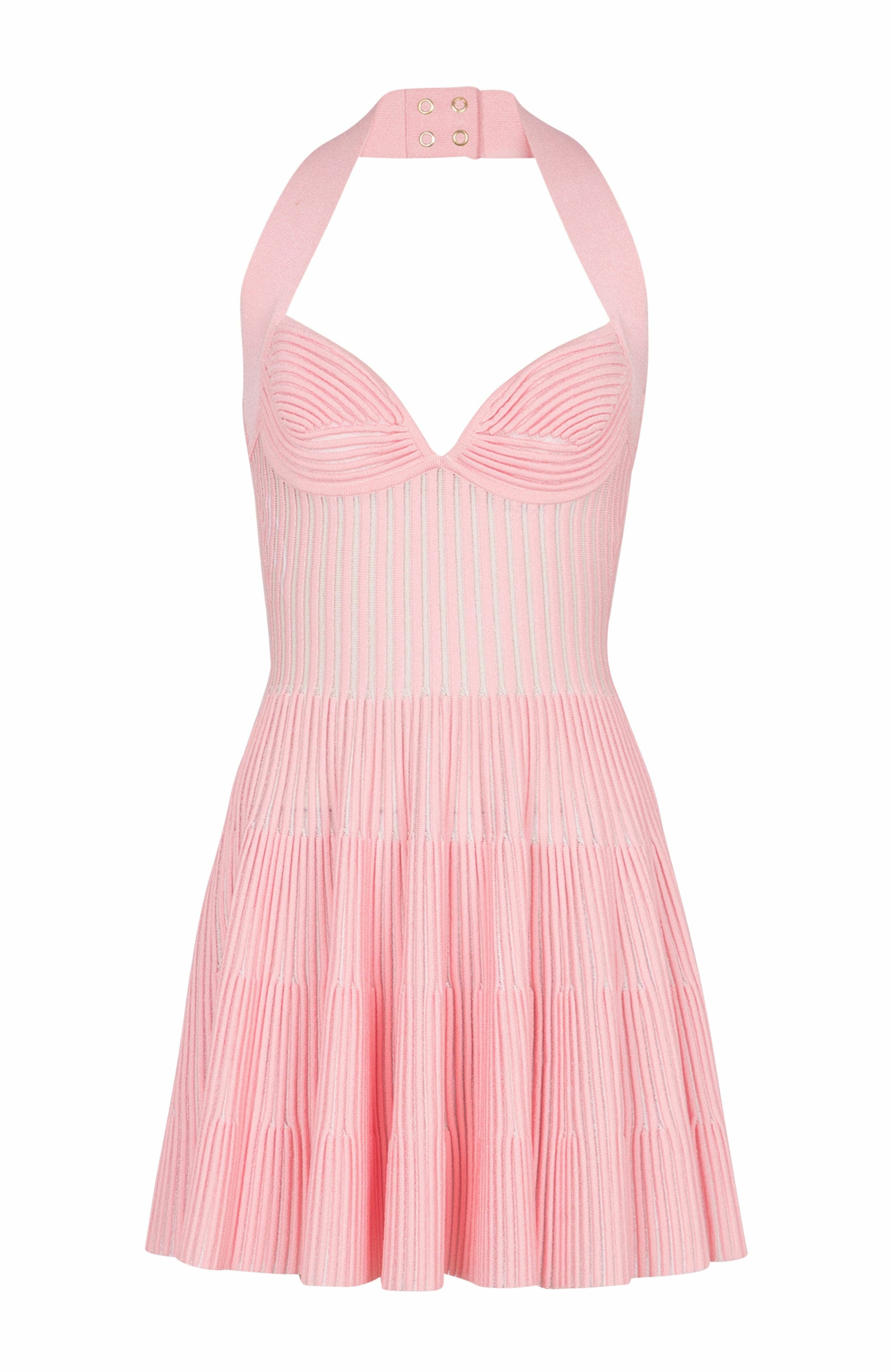 Balmain Textured knit halterneck A-line dress in Pink at Nordstrom - 5