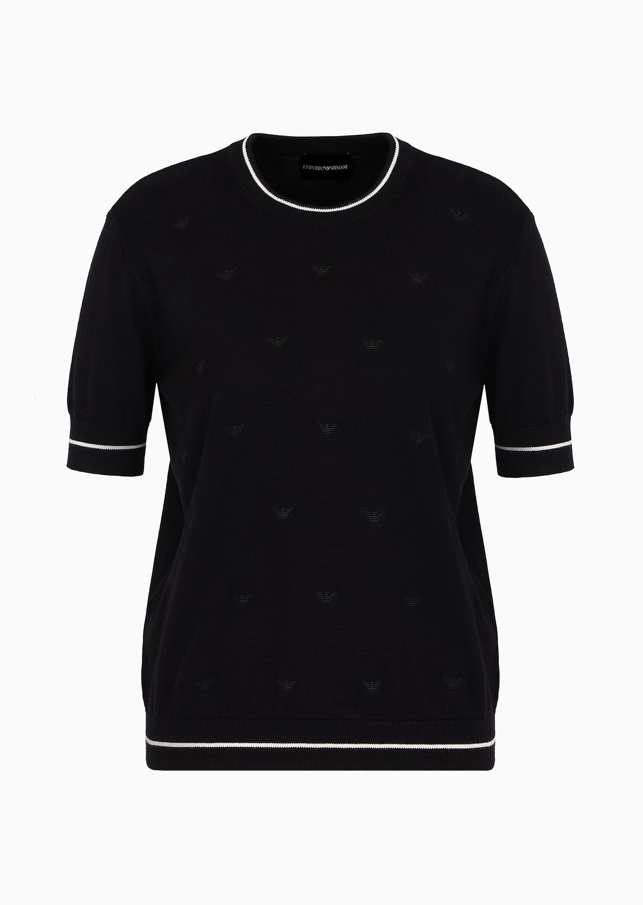 Short-sleeved jumper with all-over micro-eagle embroidery - 1