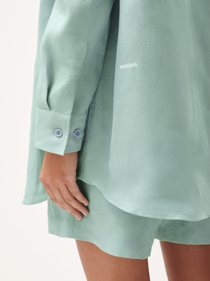 Womens DNA Aloe Linen Collared Long Sleeve Shirt - Eucalyptus Blue 4