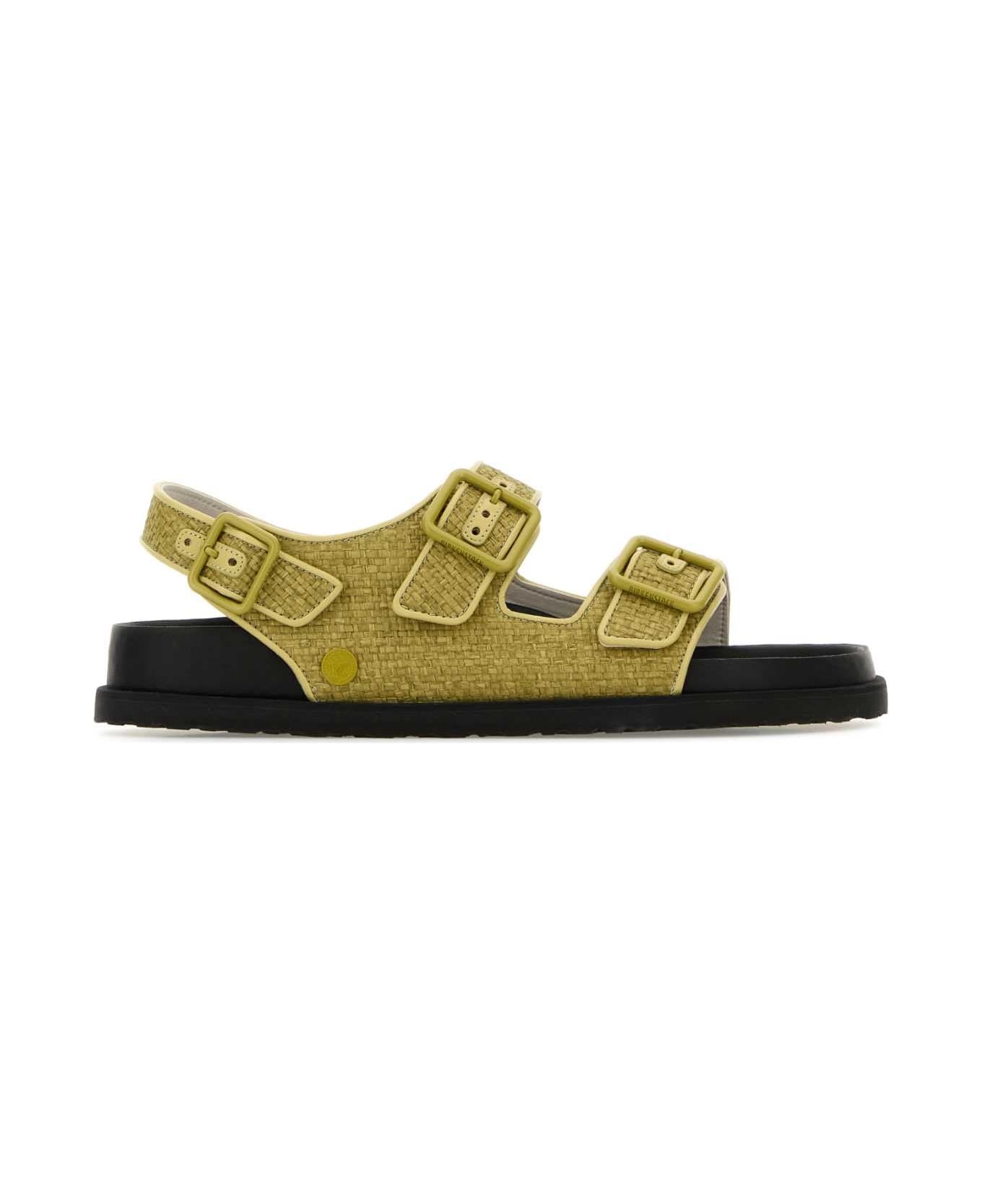BIRKENSTOCK Olive Green Raffia Milano Sandals | italist
