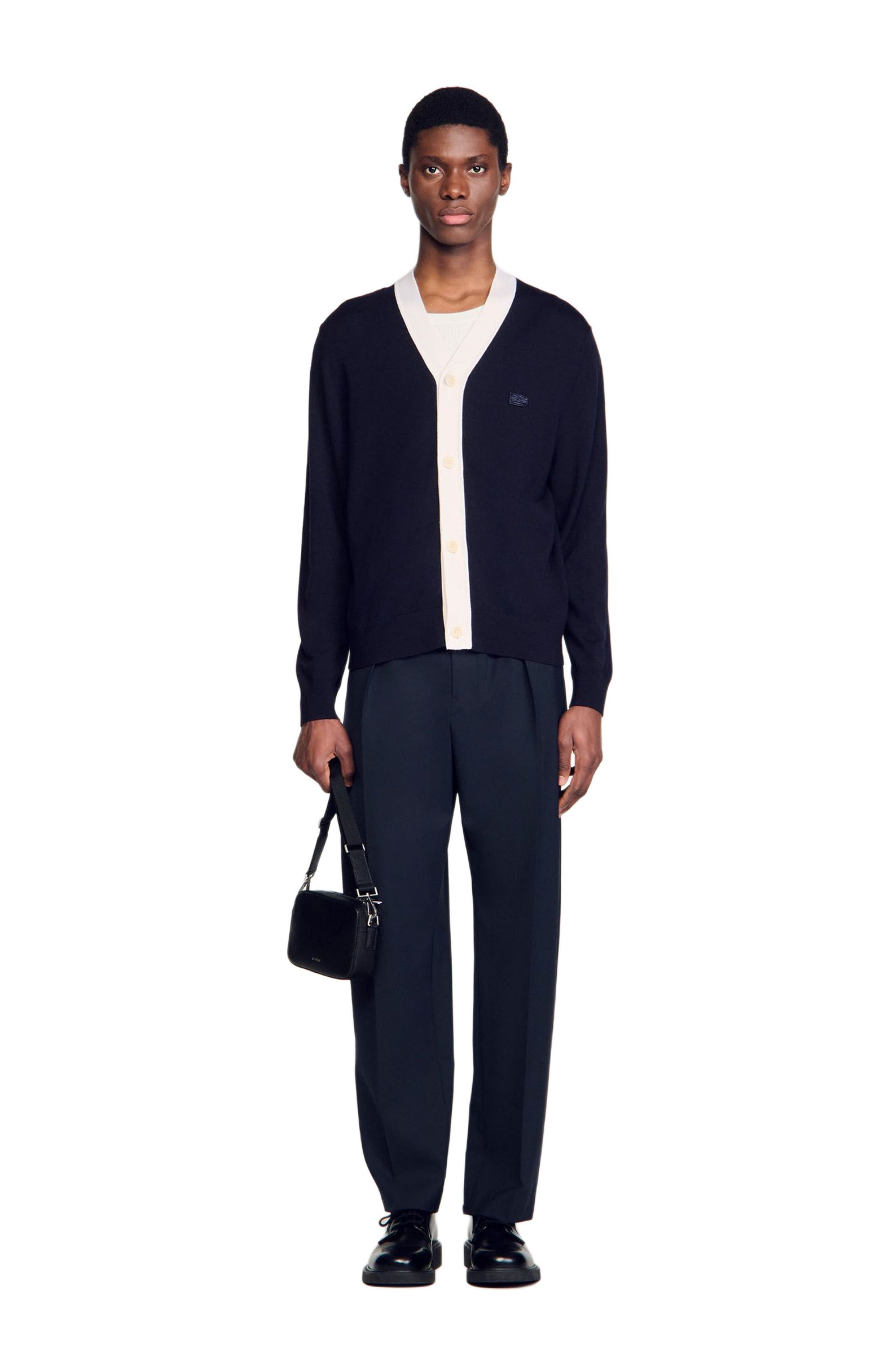 SANDRO Cardigan with patches in Navy Blue at Nordstrom - 6