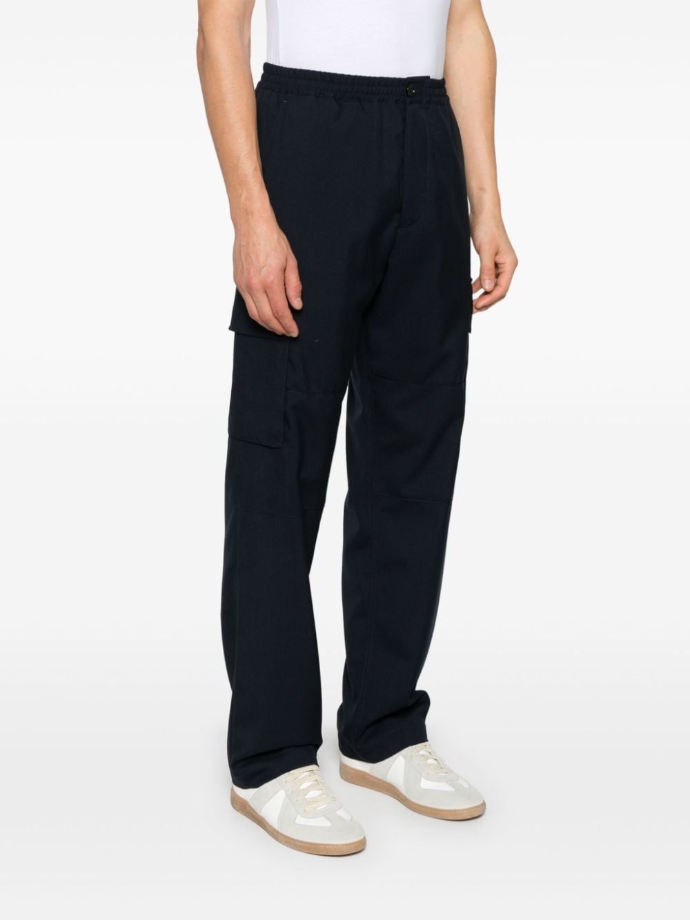 decorative-stitching virgin-wool cargo pants - 3