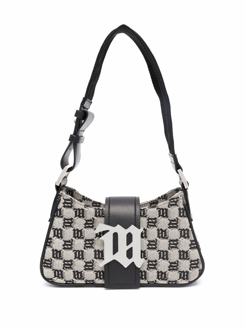 logo-plaque woven shoulder bag 1