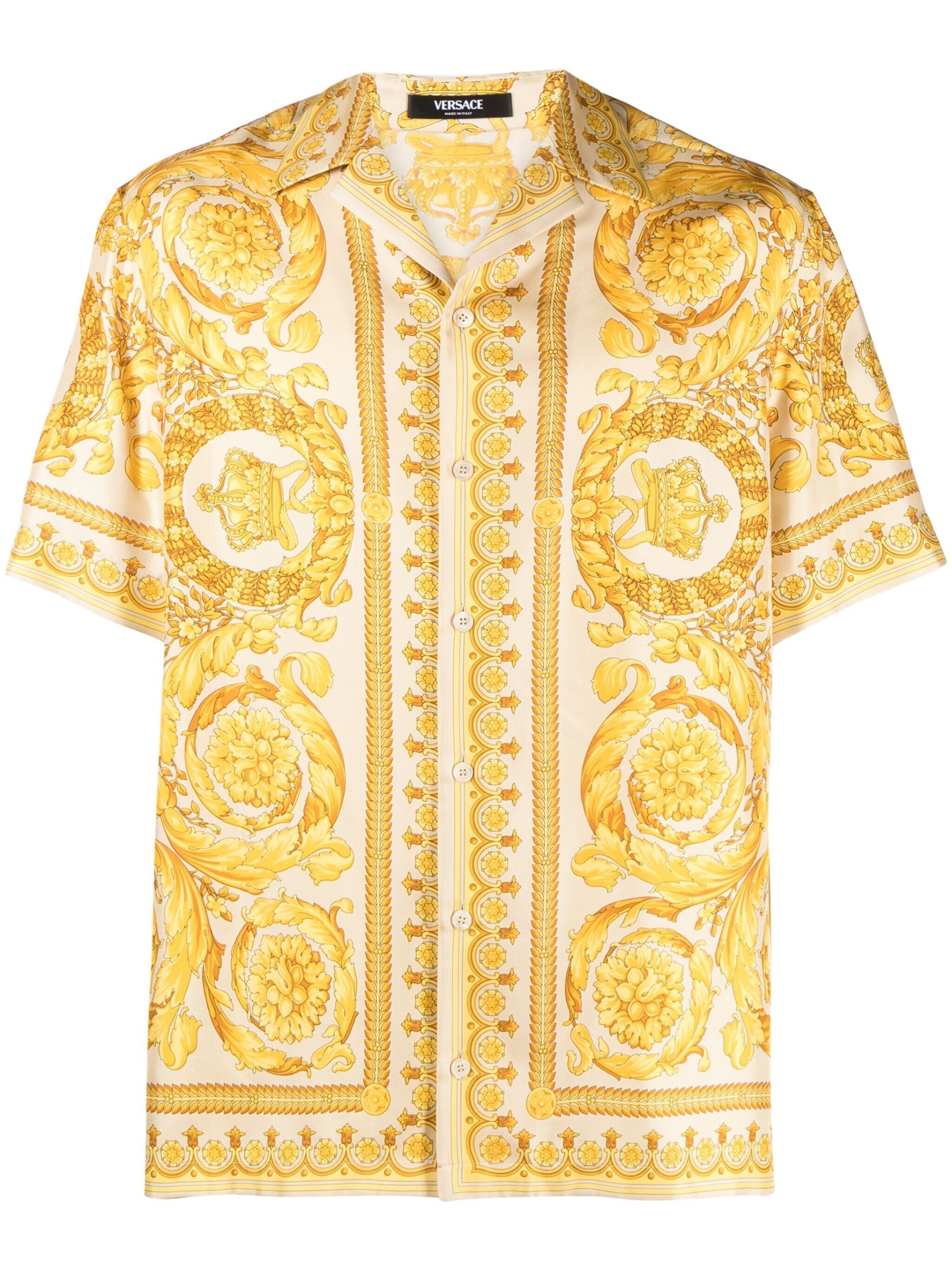 Yellow Barocco-Print Silk Shirt - 1