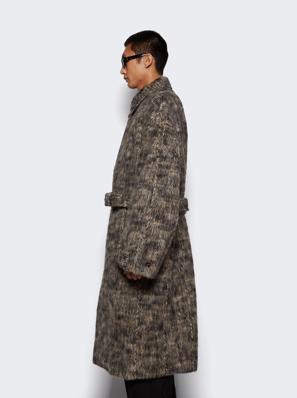 Brushed Melange Wool Coat Beige And Black - 4