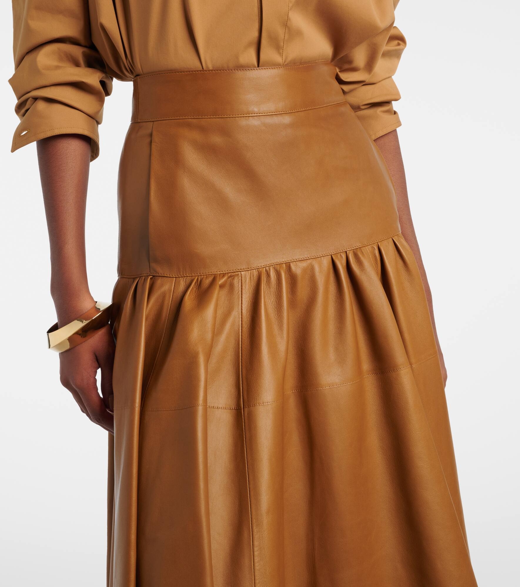 Ruffled leather midi skirt - 4