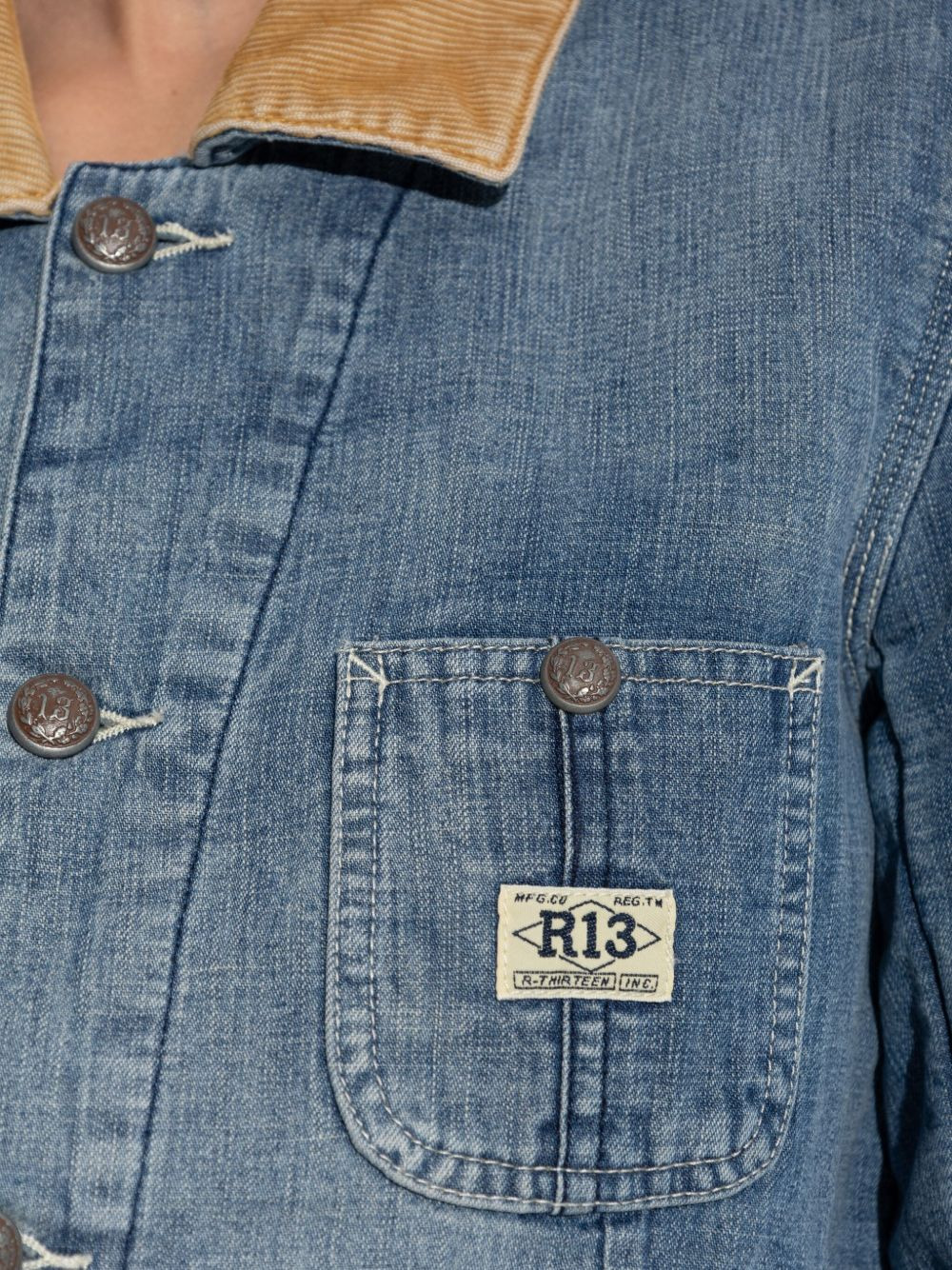 corduroy-collar denim jacket - 5