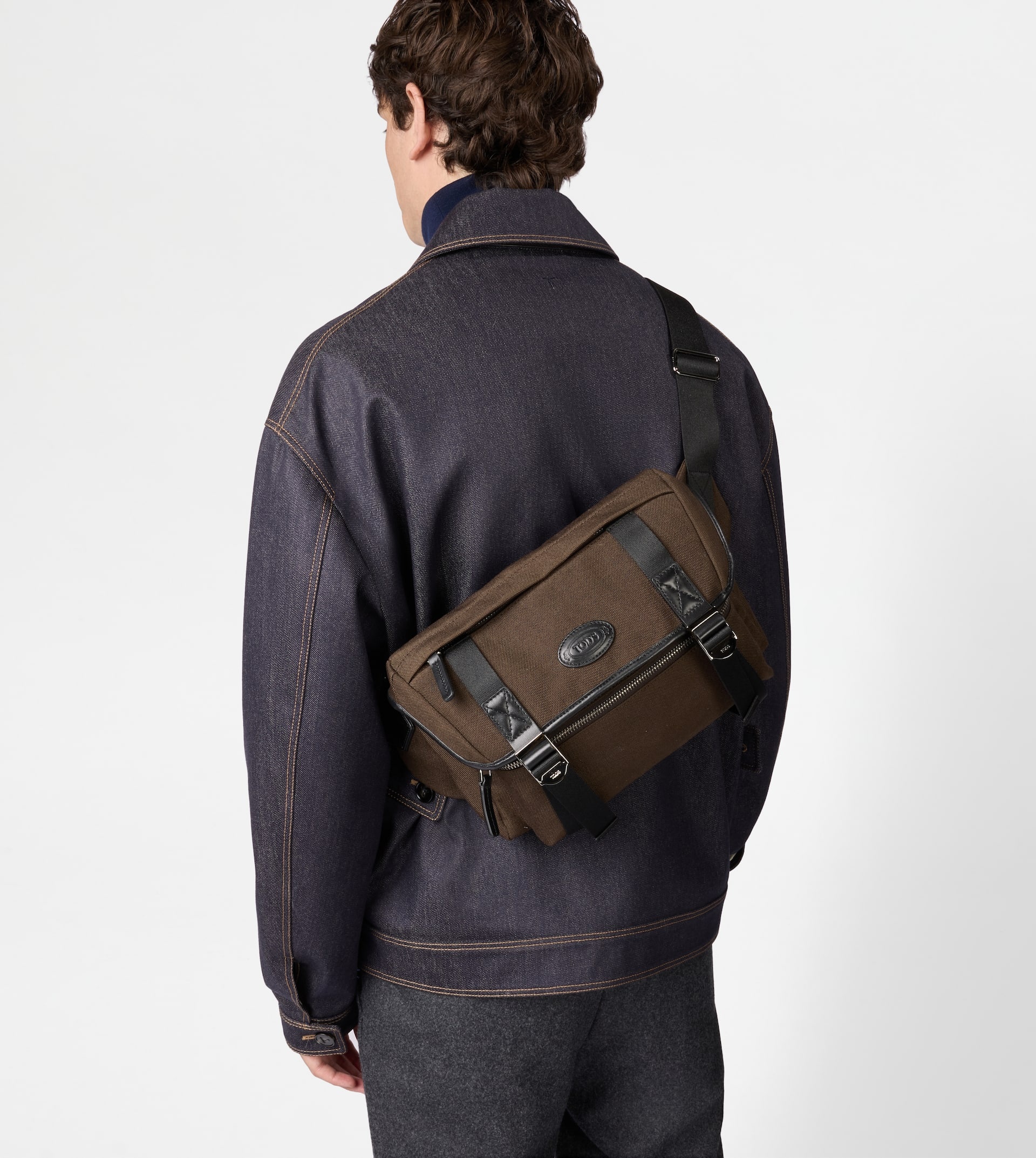 CROSSBODY BAG IN FABRIC AND LEATHER SMALL - BROWN, BLACK - 6