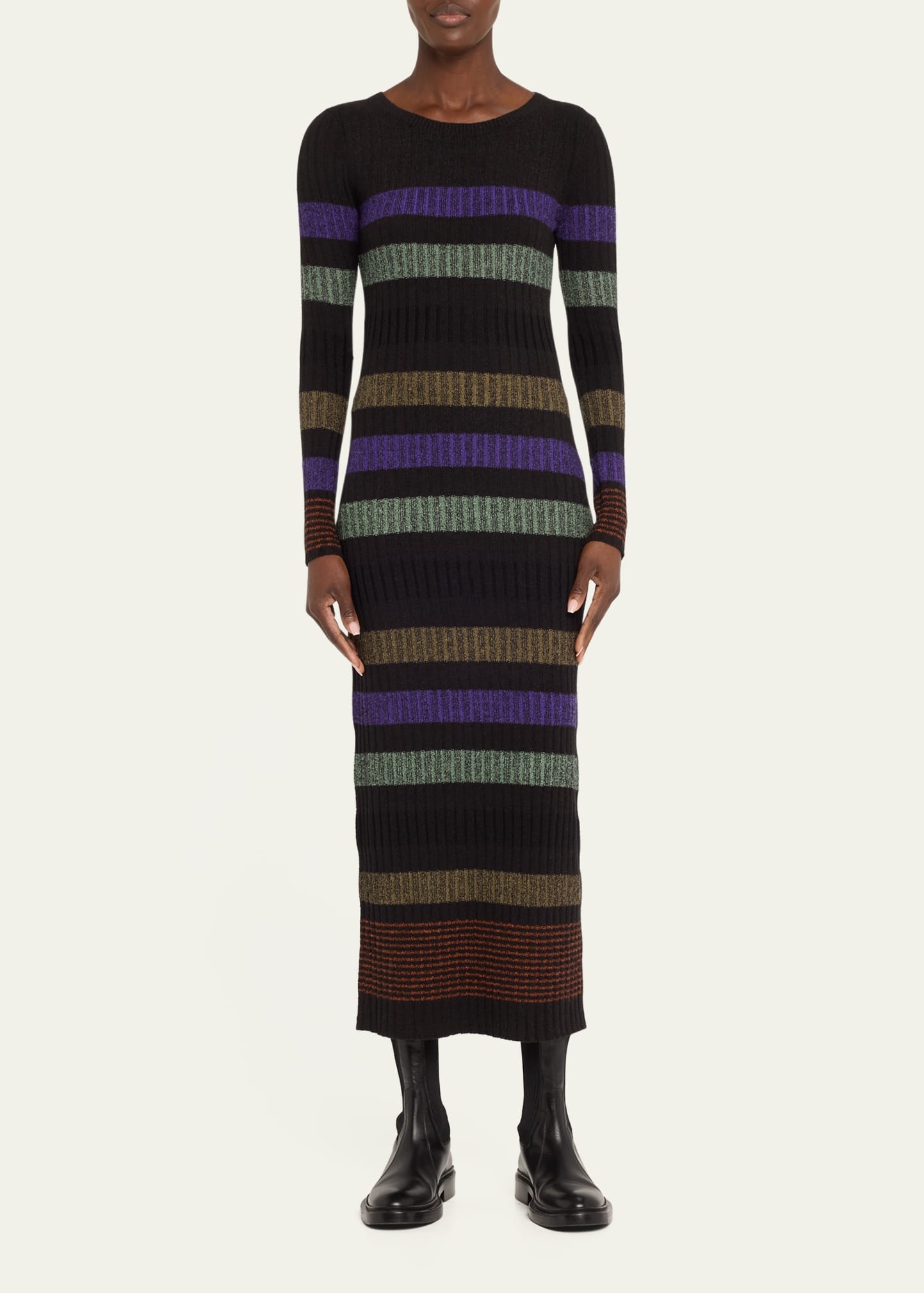 Amber Stripe Long Sleeve Wool Maxi Dress - 2