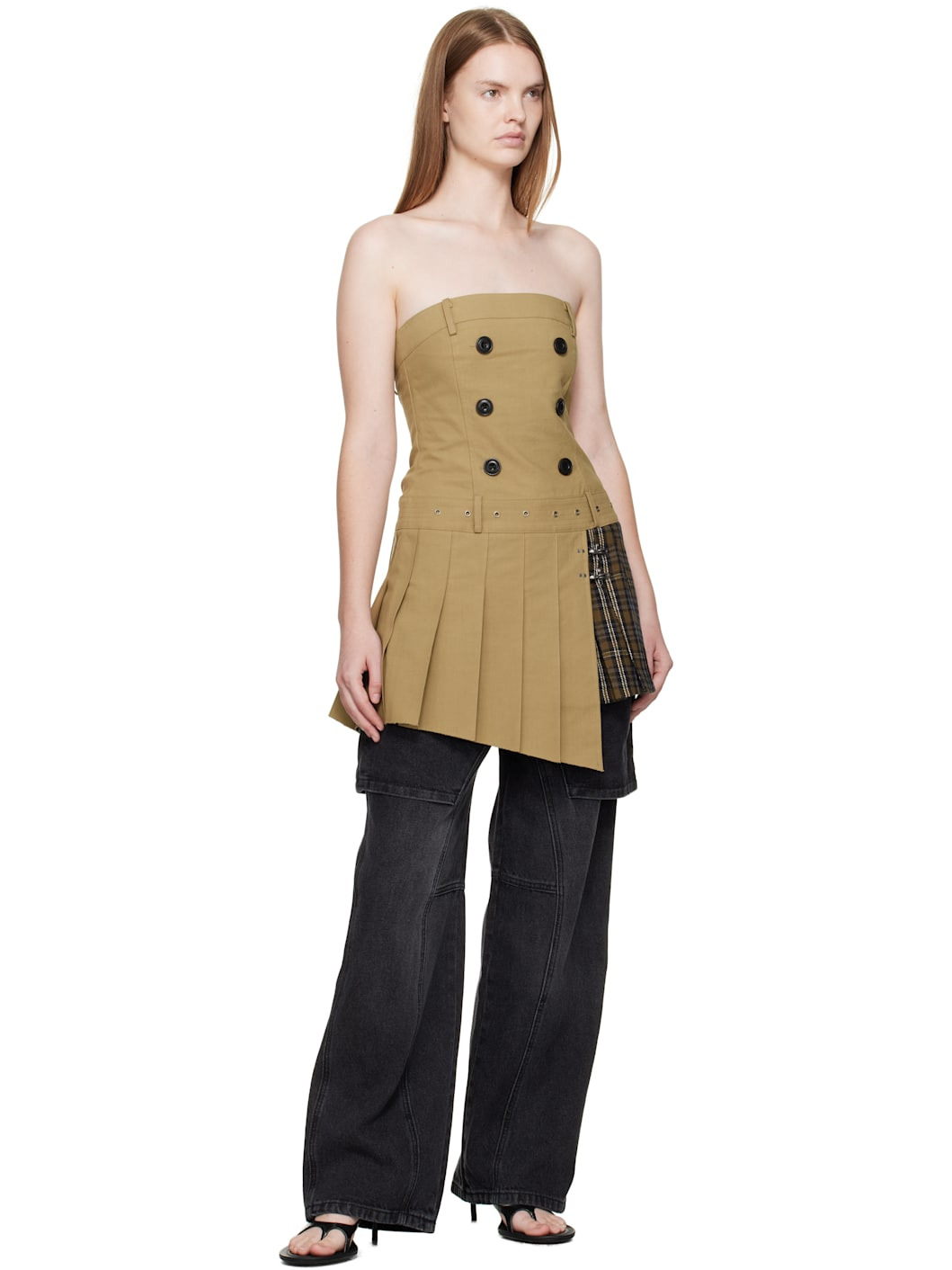 Beige Double Pleats Trench Minidress - 5